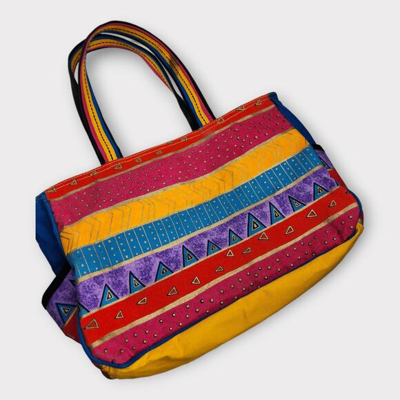 Laurel Birch Tote Bag Cat Colorful Zip Top Yellow Multicolor Handles Canvas - Picture 2 of 5